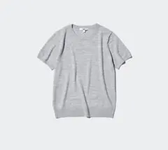 UNIQLO 半袖ニット グレー メリノリブクルーネック