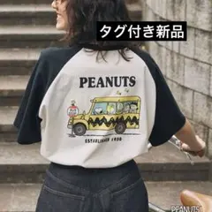 PEANUTS スヌーピー ラグラン 半袖Tシャツ ブラック系