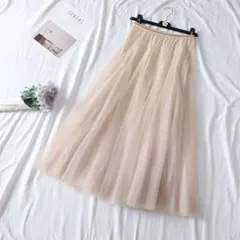チュール フレアロングスカート ベージュ