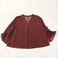 エイチケーワークスロンドン　Vネックシャツ　 ブラウス　ストライプ　M