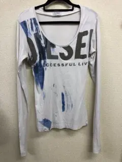 DIESEL ディーゼル長袖Tシャツ ホワイト/ブルー
