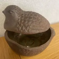 京都南禅寺瓢亭　希少鳥型陶器収納容器うずら小物入れ置物オブジェ　昭和レトロ