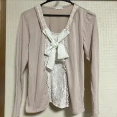 アクシーズファムサーモンピンク 長袖 トップス レース付き リボンタイ