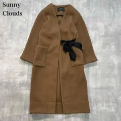 サニークラウズ【M】ロングコート ストレート Iライン ノーカラー リボン