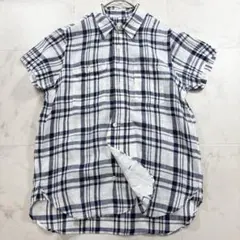 【美品】ハバーサック リネンシャツ 麻100% チェック柄 半袖 S 日本製のサムネイル