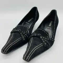 7m30 PRADA スエード パンプス ブラック ステッチのサムネイル