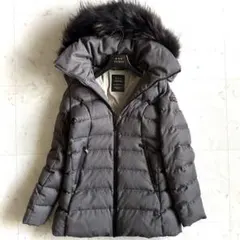 美品 タトラス フードファー付き ダウンコート 3 ネイビー セラミカ グレー