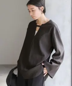 【select MOCA】キーネックリップルワイドスリーブトップス