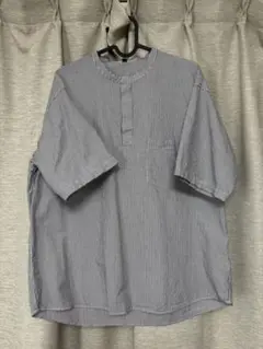 ほぼ新品　無印良品　ストライプ 半袖シャツ Mサイズ ポケット付き　バンドカラー