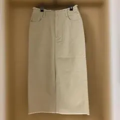 【美品】レディース・ダメージ加工デニムタイトスカート・ベージュ・M