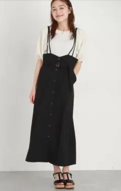 mysty woman サス付き前ボタンスカート ブラック ベルト付き
