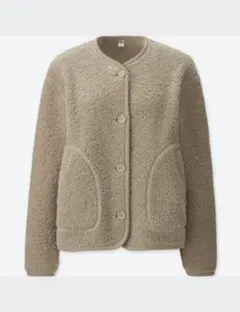 ユニクロ フリースノーカラージャケット ベージュ XL