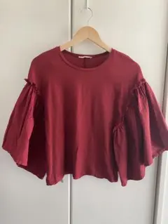 ZARA フリル付き五分袖シャツ