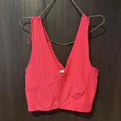 ZARA 赤 リブ編み Vネック ビスチェ