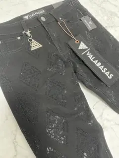 VALABASAS バラバサス ブラックラインストーンスキニーフレアデニム 29
