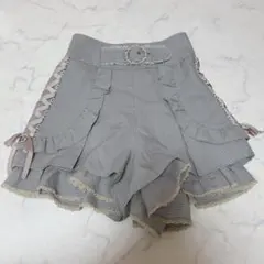 LIZLISA ショートパンツ グレー チェック柄 デカリボン ハート 地雷系