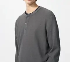 UNIQLO ワッフルヘンリーネックTシャツ S グレー
