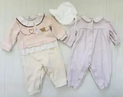 ファミリア　ファミリアチェック現行品ロンパース70と帽子　3点セット