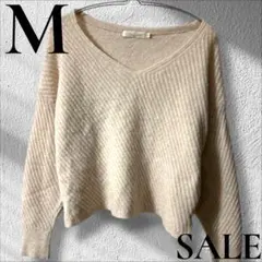 「即日発送」M クリーム色 Vネック 長袖ニットセーター