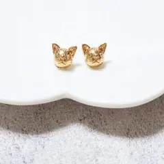 【ピアス】♡ネコ　ヴィンテージ　ゴールド　ビジュー