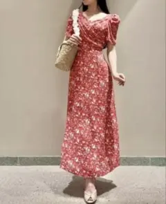 SNIDEL カシュクールプリントワンピース レッド - メルカリ