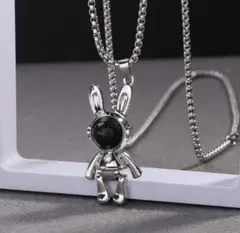【再入荷】シルバーネックレス　ユニセックス　ウサギ　ブラック　ストリート