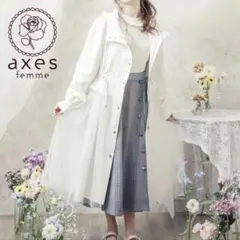 【axes femme】チュール使い ロングパーカー ロングコート 金ボタン 白のサムネイル