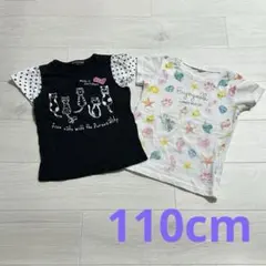 【110cm】夏Tシャツ2枚セット ねこ・シェル柄 キッズ 子供服