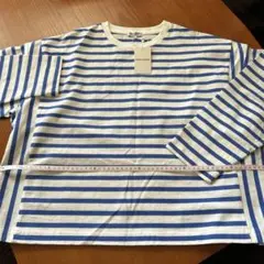青と白のストライプ 長袖Tシャツ