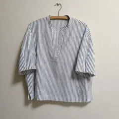 UNFILOストライプ柄 スキッパーブラウス 半袖のサムネイル