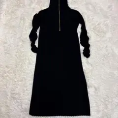 ジーナシス　リブ編み ブラック ジップ　ニットワンピース 長袖