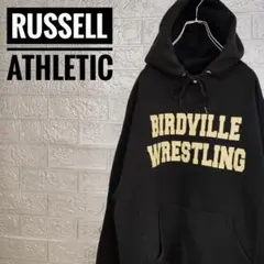 ラッセルアスレティックRUSSELLビッグロゴ古着スウェットパーカー黒M裏起毛