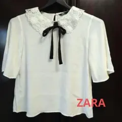 【ZARA 】レース襟 半袖ブラウス ホワイト　Sサイズ