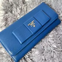 プラダPRADA　サフィアーノレザー　リボン付き長財布ブルー系 楽天市場】プラダ 長財布 リボン（素材（生地・毛糸）本革