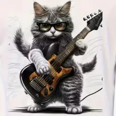パロディTシャツ 未使用新品ビンテージ風ギター猫 コットン100%