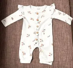 ベビー　赤ちゃん　水色花柄リブ編みロンパース95cm未満（0から3ヶ月）