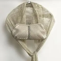 アイボリー パーティーバッグ&ゴールド色のショールセット