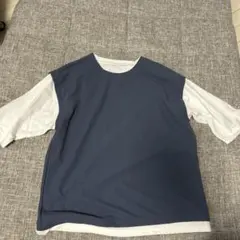 ネイビー×ホワイト レイヤード風Tシャツ