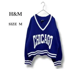 H&M ニット カレッジセーター Vネック CHICAGO カジュアル ブルー