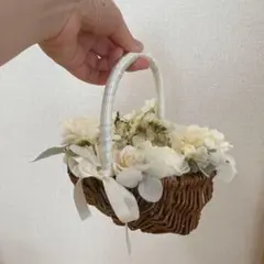 リングピロー リングバスケット ウェディング ホワイト花飾付き