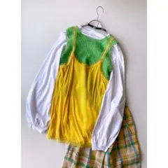 Used ITALY フリルレースの縁取り♡ イエロー レーヨンキャミソール
