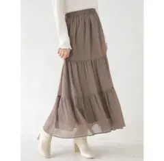 earth music&ecology ティアードチュールスカート ブラウン