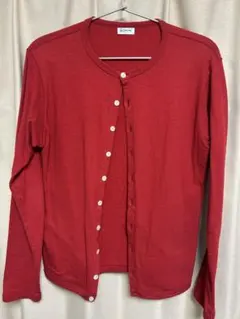 レッド 長袖 カーディガン ボタン付き　ORCIVAL