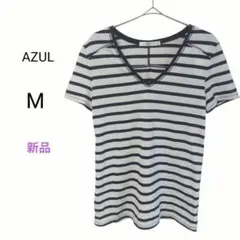 新品　AZUL ボーダー Tシャツ カットソー Vネック 半袖 ホワイト Mのサムネイル
