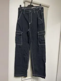 ブラック カーゴパンツ ステッチ　EUR 36