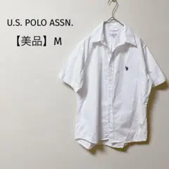 【美品】ユーエスポロアッスン　シャツ　半袖　メンズ　ロゴ入り　シンプル　白　M