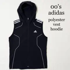 00's adidas ノースリーブ ナイロンベスト パーカー ブラック L
