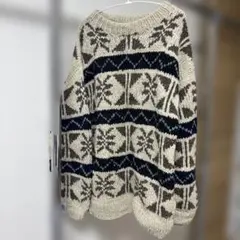 RUNA MAKIエクアドル製 総柄 ウールニットセーター ハンドニット メンズ
