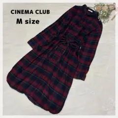 【シネマクラブ】シャツワンピース M レッド×ネイビー チェック 綿100%