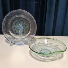 上野良樹 ガラス作家 青色ガラス皿 金箔チラシ - メルカリ